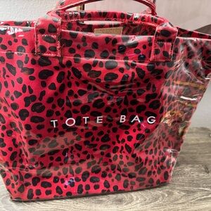 Red Leopard Print Tote Bag